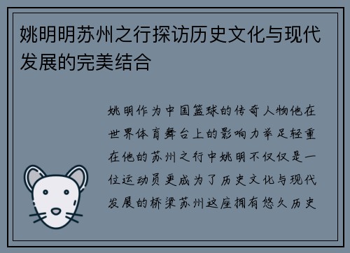 姚明明苏州之行探访历史文化与现代发展的完美结合